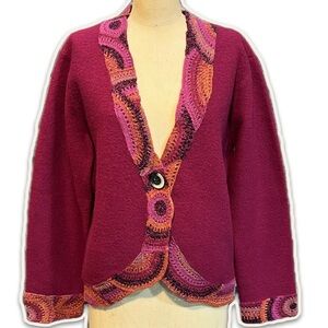 VINTAGE‎ wool crochet trim cardigan blazer jacket sweater rabbit hair 90s y2k